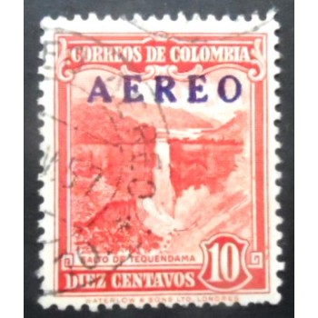 Selo postal da Colômbia de 1953 Tequendama falls Overprinted AEREO