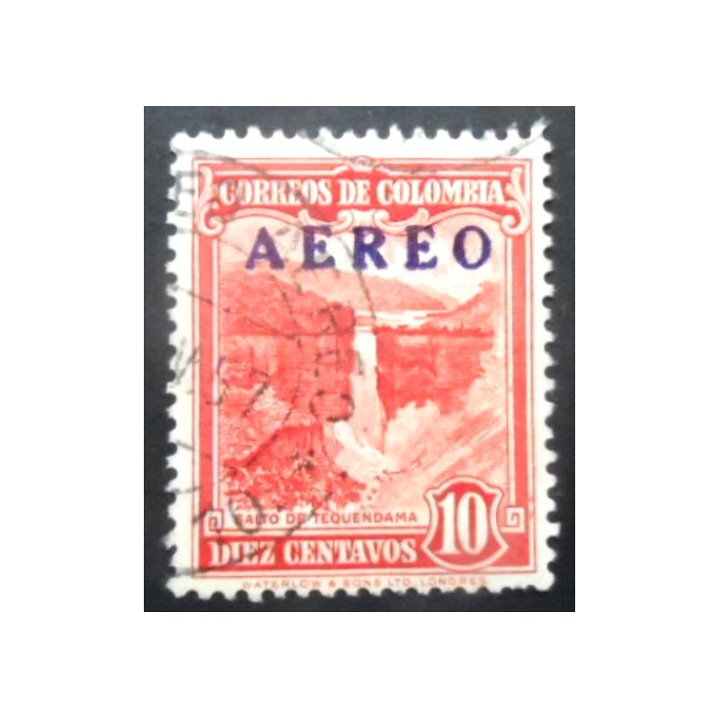 Selo postal da Colômbia de 1953 Tequendama falls Overprinted AEREO