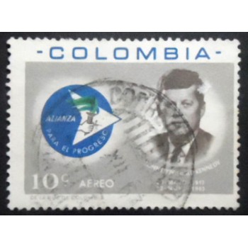 Selo postal da Colômbia de 1963 Kennedy and Alliance for Progress Emblem