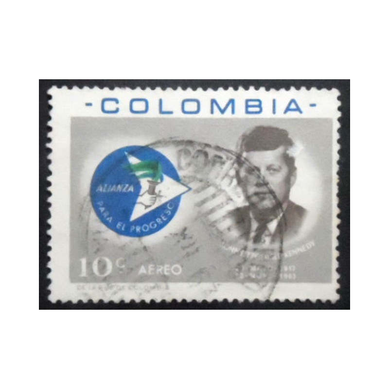 Selo postal da Colômbia de 1963 Kennedy and Alliance for Progress Emblem