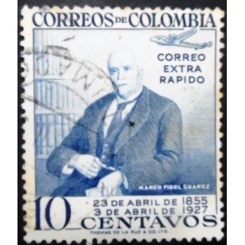 Selo postal da Colômbia de 1955 Marco Fidel Suarez