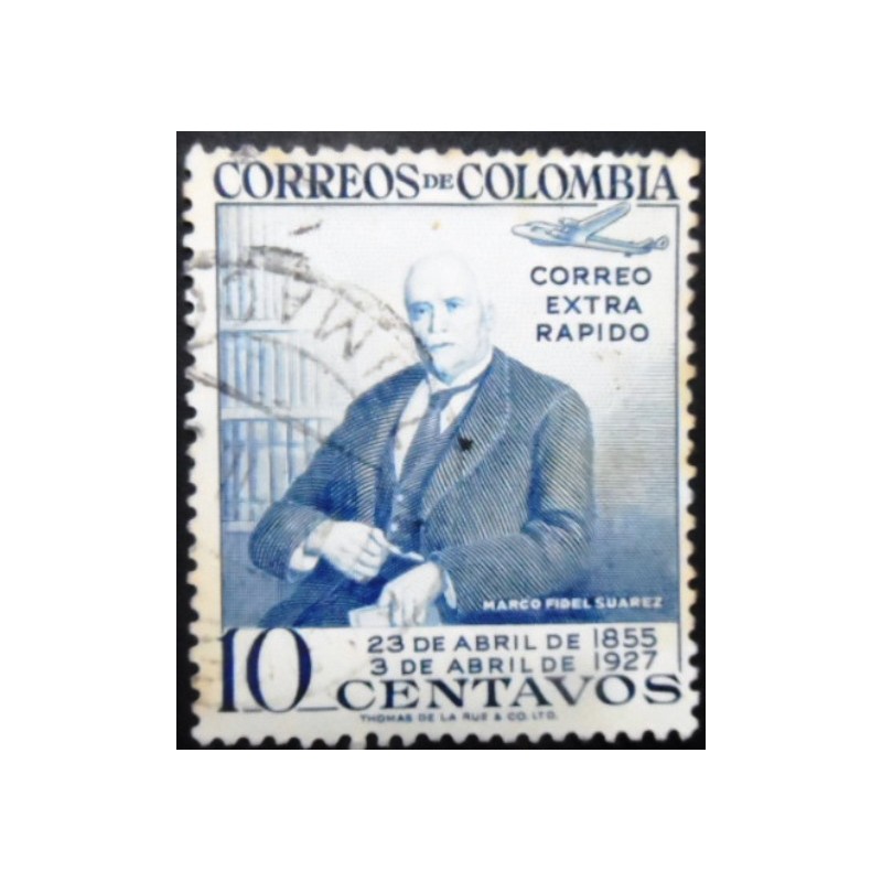 Selo postal da Colômbia de 1955 Marco Fidel Suarez