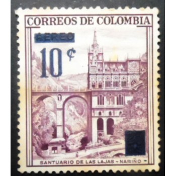 Selo postal da Colômbia de 1959 Las Lajas Sanctuary Nariño Overprinted U