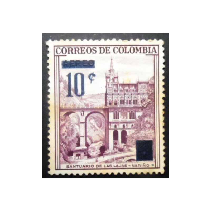 Selo postal da Colômbia de 1959 Las Lajas Sanctuary Nariño Overprinted U