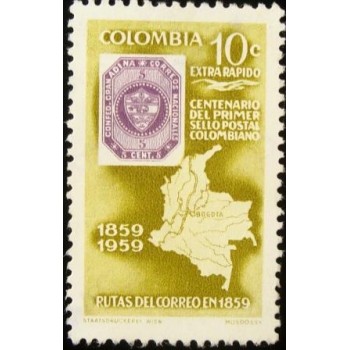 Selo postal da Colômbia de 1959 Stamp Map of Colombia N