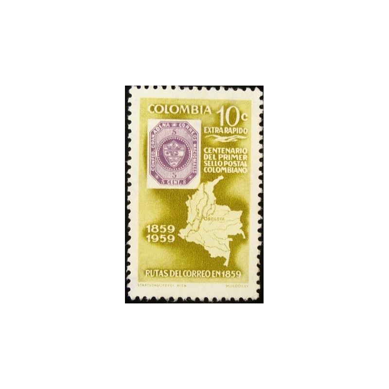 Selo postal da Colômbia de 1959 Stamp Map of Colombia N