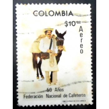 Selo postal da Colômbia de 1977 Coffee Grower Pack Mule