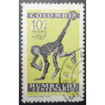 Imagem similar à do selo postal da Colômbia de 1961 Variegated Spider Monkey overprinted