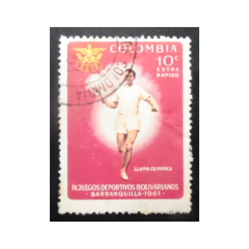 Selo postal da Colômbia de 1961 Torch Bearer