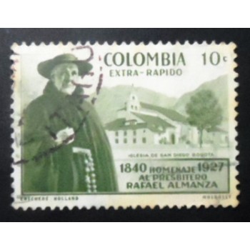 Selo postal da Colômbia de 1956 Father Rafael Almanza 10 AR