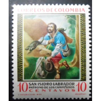 Selo postal da Colômbia de 1960 St. Isidore with farm animals M