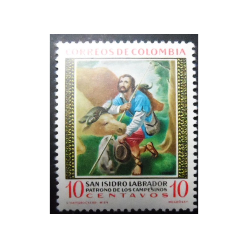 Selo postal da Colômbia de 1960 St. Isidore with farm animals M