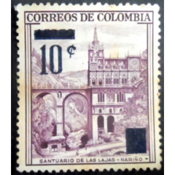 Selo postal da Colômbia de 1959 Las Lajas Sanctuary Nariño Overprinted N