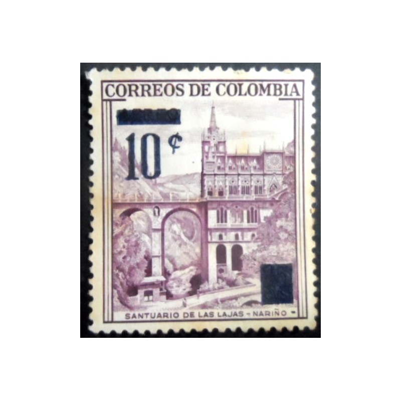 Selo postal da Colômbia de 1959 Las Lajas Sanctuary Nariño Overprinted N