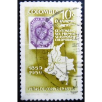 Selo postal da Colômbia de 1959 - Stamp Map of Colombia U