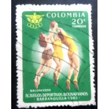 Selo postal da Colômbia de 1961 Basketball