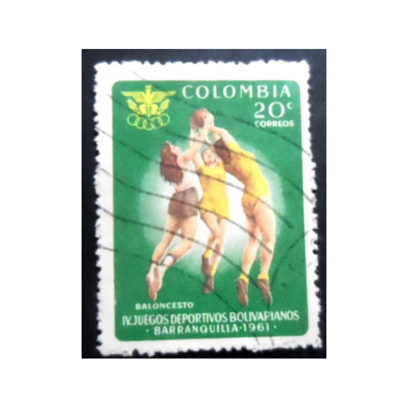 Selo postal da Colômbia de 1961 Basketball