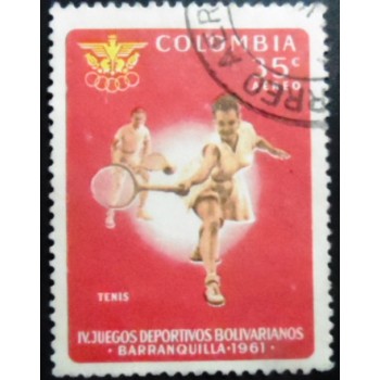 Selo postal da Colômbia de 1961 Tennis