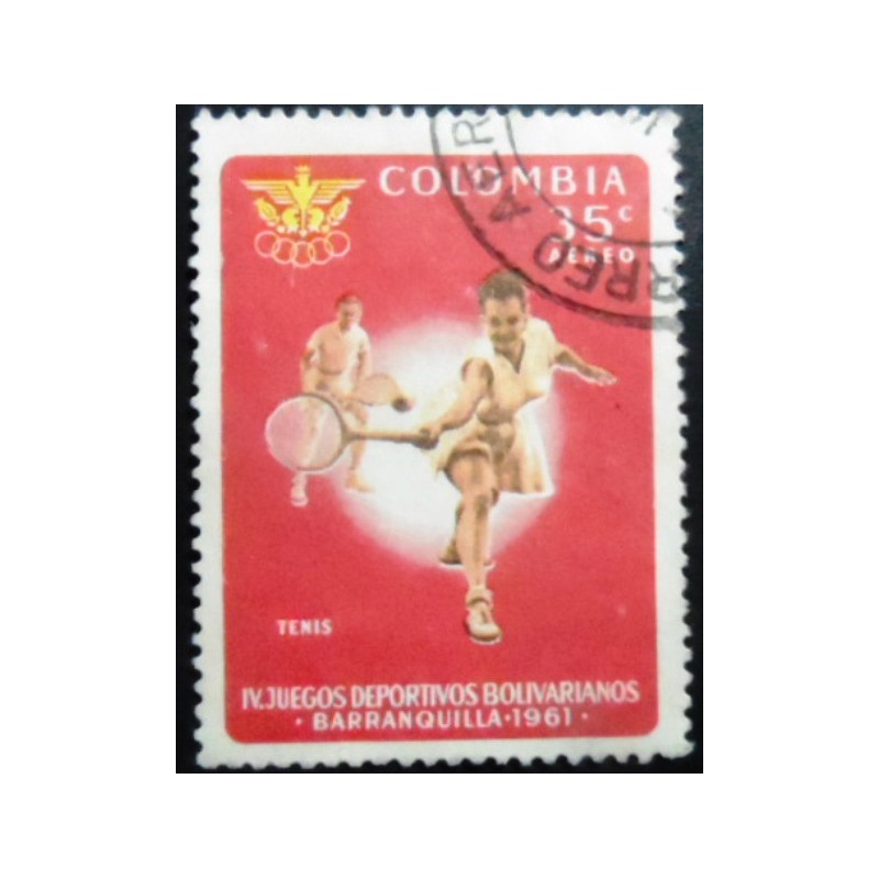 Selo postal da Colômbia de 1961 Tennis