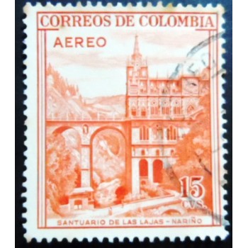 Imagem similar à do selo postal da Colômbia de 1954 Las Lajas Shrine