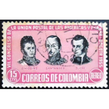 Selo postal da Colômbia de 1955 O'Higgins, Santander and Sucre