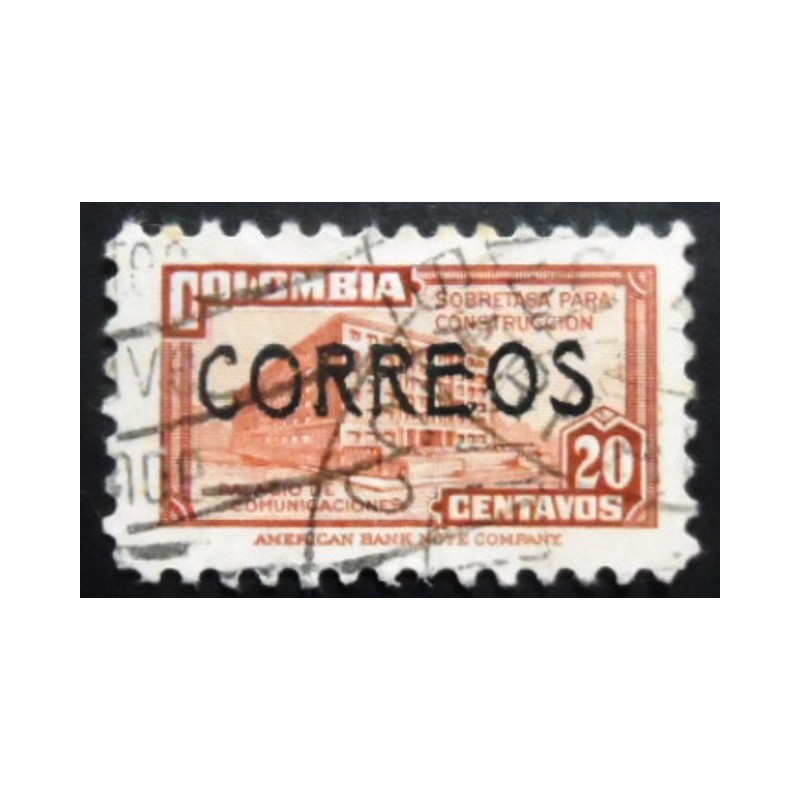 Selo postal da Colômbia de 1948 Ministry of Post and Telegraphs 20