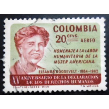 Imagem similar à do selo postal da Colômbia de 1964 Eleanor Roosevelt