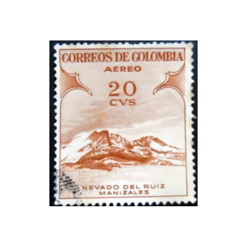 Imagem similar à do selo postal da Colômbia de 1954 Nevado del Ruiz 20