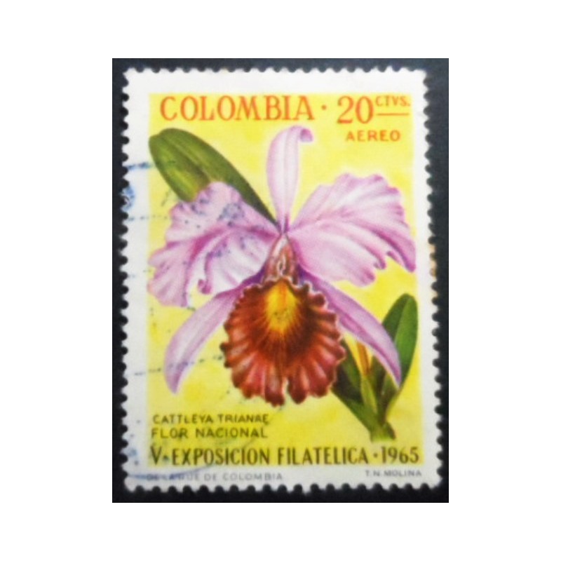 Selo postal da Colômbia de 1965 Cattleya Trianae