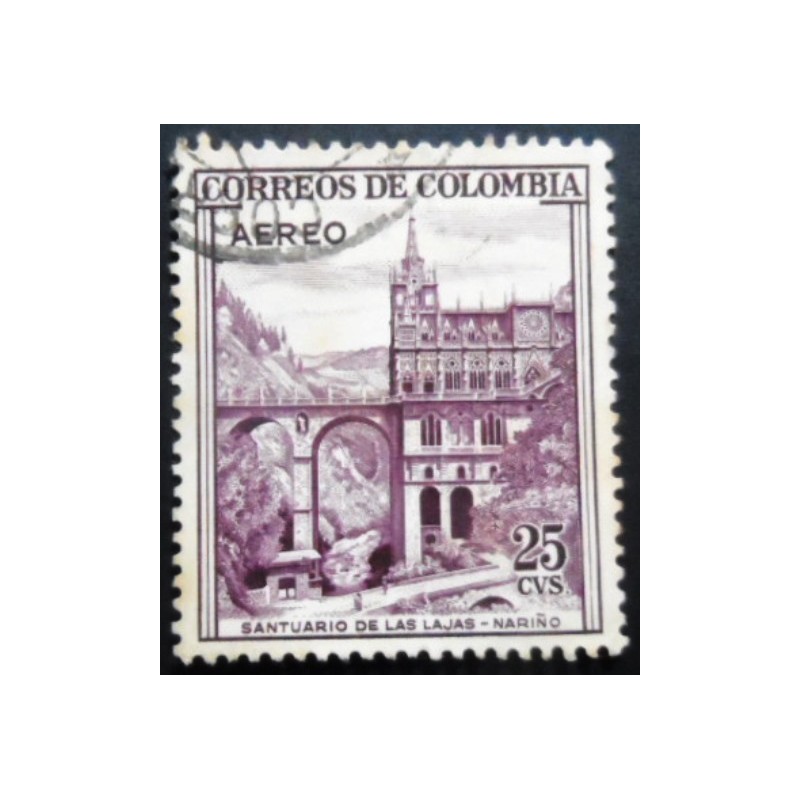 Selo postal da Colômbia de 1958 Las Lajas Sanctuary 25