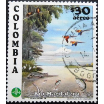 Selo postal da Colômbia de 1982 Río Magdalena