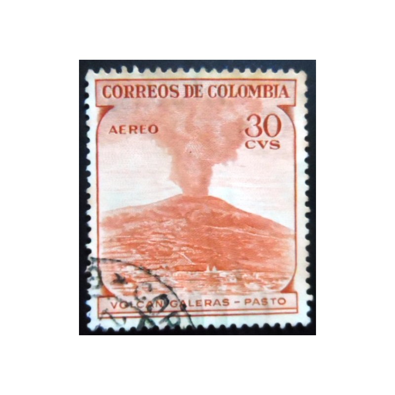 Selo postal da Colômbia de 1954 Galeras Volcano 30