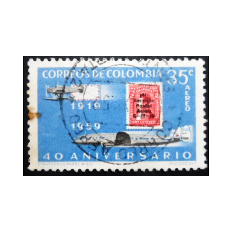 Selo postal da Colômbia de 1959 1919 Air Mail Stamp