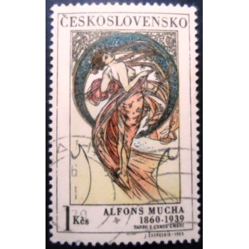 Selo postal da Tchecoslováquia de 1969 Alfons Mucha Dance