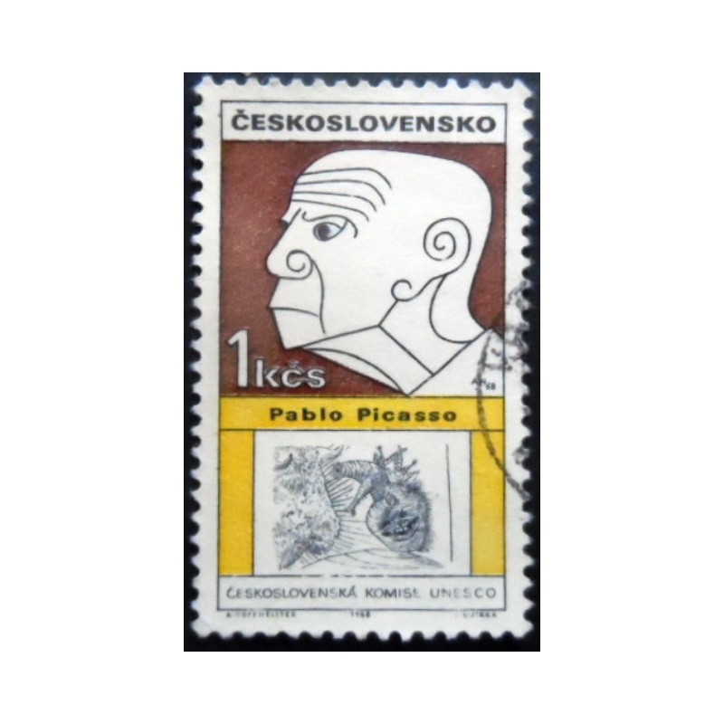 Selo postal da Tchecoslováquia de 1968 Pablo Picasso