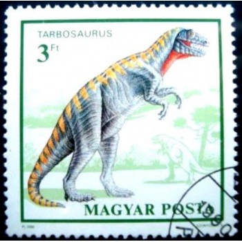 Selo postal da Hungria de 1990 Tarbosaurus MCC