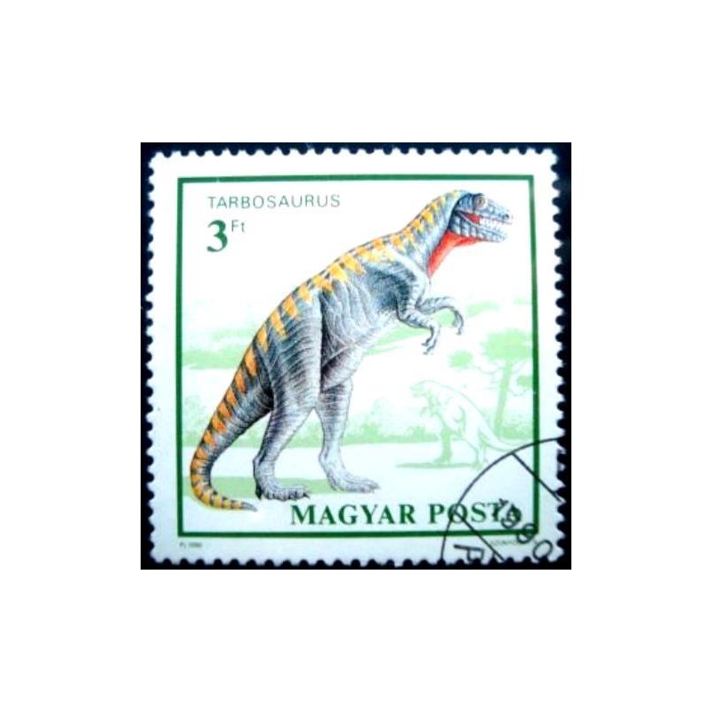 Selo postal da Hungria de 1990 Tarbosaurus MCC