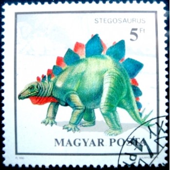 Selo postal da Hungria de 1990 Stegosaurus MCC