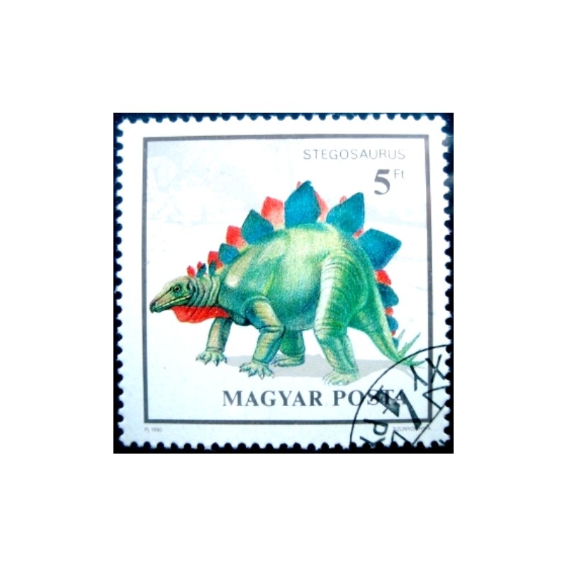 Selo postal da Hungria de 1990 Stegosaurus MCC