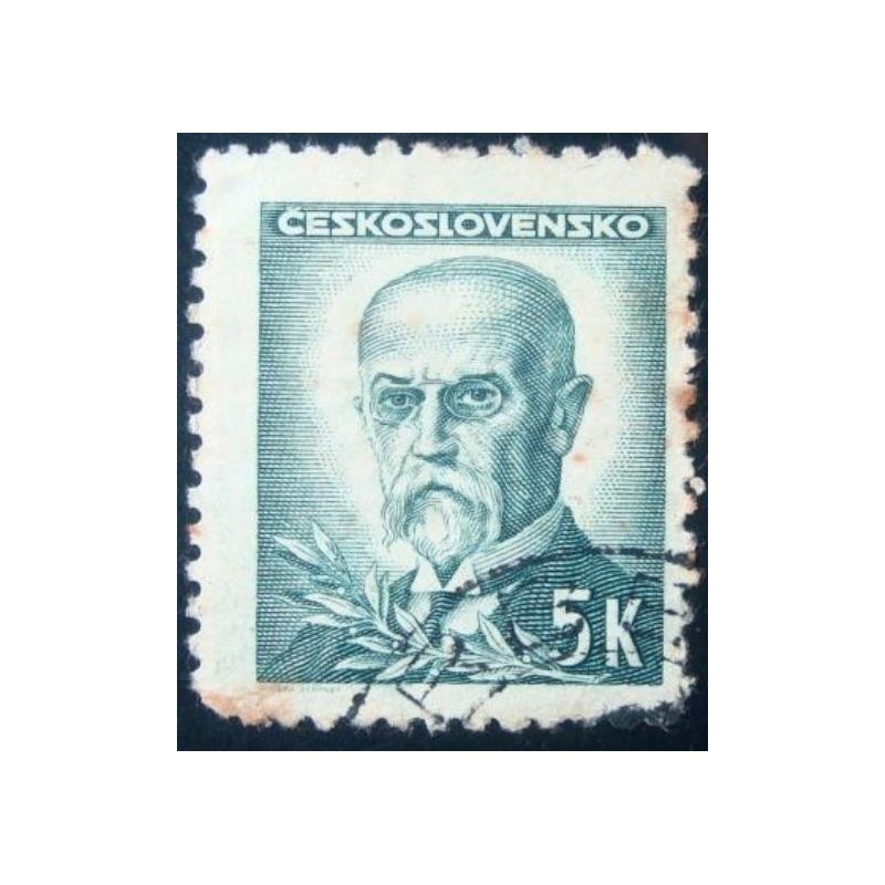 Imagem similar à do selo postal da Tchecoslováquia de 1945 Tomáš Garrigue Masaryk 5