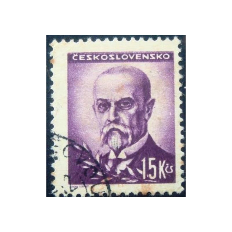 Selo postal da Tchecoslováquia de 1945 Tomáš Garrigue Masaryk 15