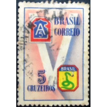 Selo postal  do Brasil de 1945 V da Vitória U