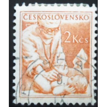 Selo postal da Tchecoslováquia de 1954 Paediatrician