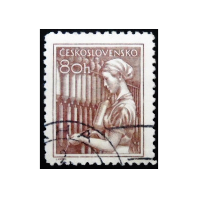 Selo postal da Tchecoslováquia de 1954 Textile Worker