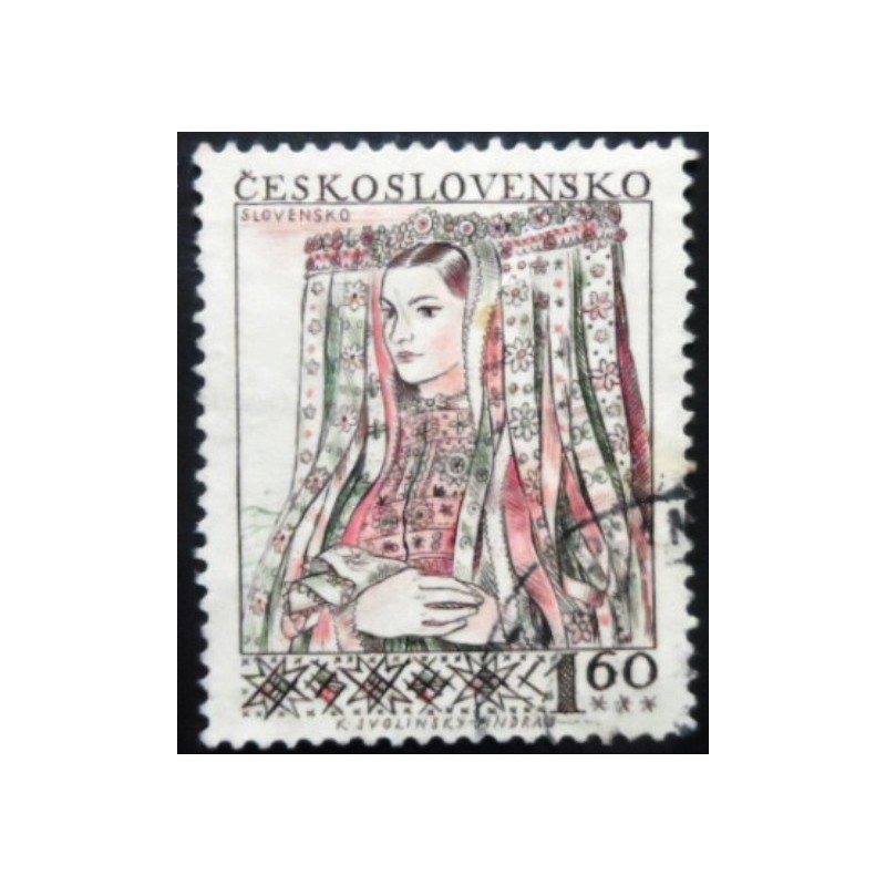 Selo postal da Tchecoslováquia de 1966 Novohradsko Costume