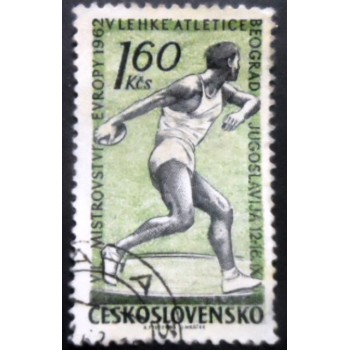 Selo postal da Tchecoslováquia de 1962 Discus Throwing