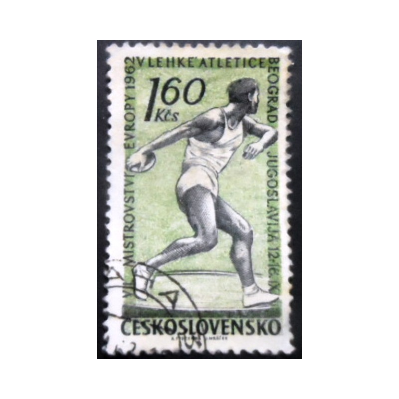 Selo postal da Tchecoslováquia de 1962 Discus Throwing