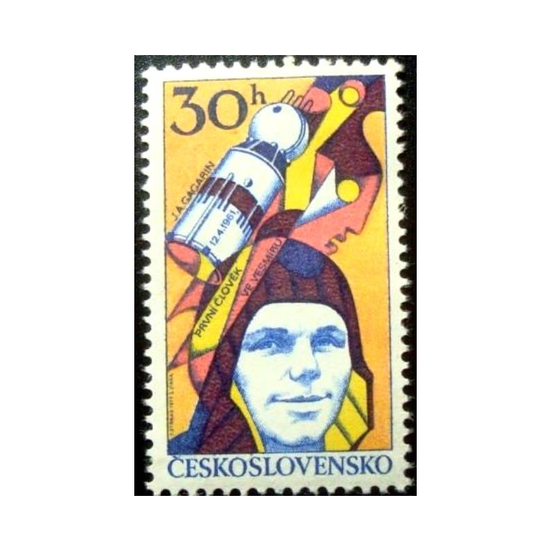 Selo postal da Tchecoslováquia de 1977 Yuri A. Gagarin M