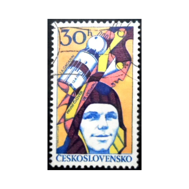 Selo postal da Tchecoslováquia de 1977 - Yuri Gagarin and Vostok I U