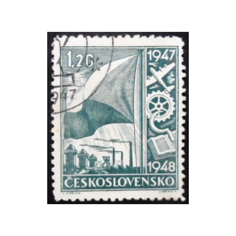 Selo postal da Tchecoslováquia de 1947 Symbolism of the national economy 1,20